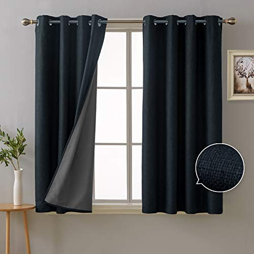 Deconovo 100 Percent Blackout Curtains with 3 Pass Thermal Insulated Coating Eyelet Room Darkening Curtains for Boys Bedroom Navy Blue 46x54 Inch One Pair