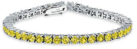 Bling Jewelry 12 Ctw Prong Basket Set Solitaire Round Cubic Zirconia Simulato Giallo Canarino Citrino Aaa Cz Bracciale Da Tennis Per Le Donne Prom Bride Placcato Argento