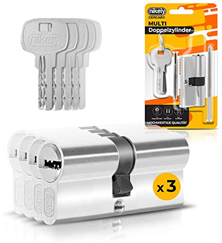 GERCAR 3 cilindros de cierre uniforme, 3 cilindros de perfil 40/40, incluye 15 llaves, 80 mm, cerradura de doble cilindro, juego de 3 unidades, longitud: 80 mm, A: 40 B: 40