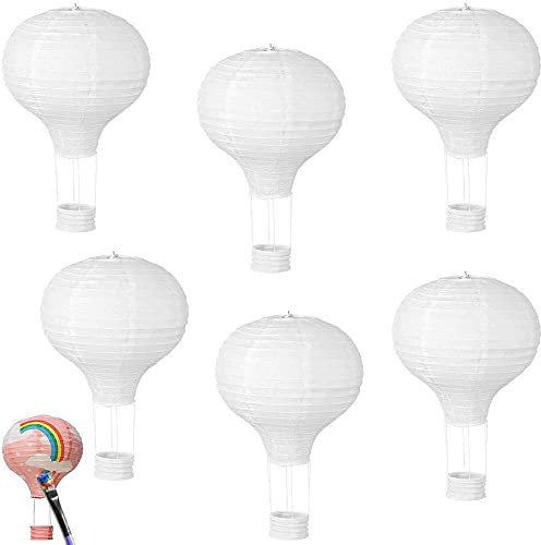 6 Stück Papierlampion Heißluftballon Lampions, Heißluftballon,Deko Ballon Lampenschirm Weiß, Dekorative Papierlaternen, Für DIY, Hochzeitsfeier, Einkaufszentrum, Handwerksdekoration