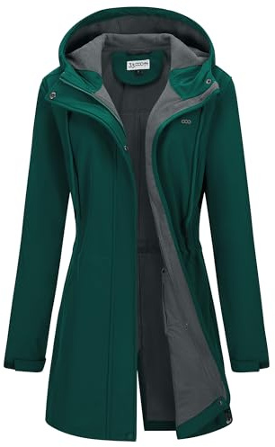 33,000ft Women's Softshell Long Jacket with Hood Fleece Lined Windproof Warm up Waterproof Windbreaker