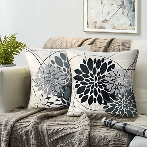 Grigio Nero Copricuscini Set Di 2 Federe Cuscini Divano 45x45cm Cuscini Da Giardino Decorativ Moderni Quadrate Fodera Cuscino Divano Geometrico Fiore Stampato Agriturismo Federe Per Auto Home Decor