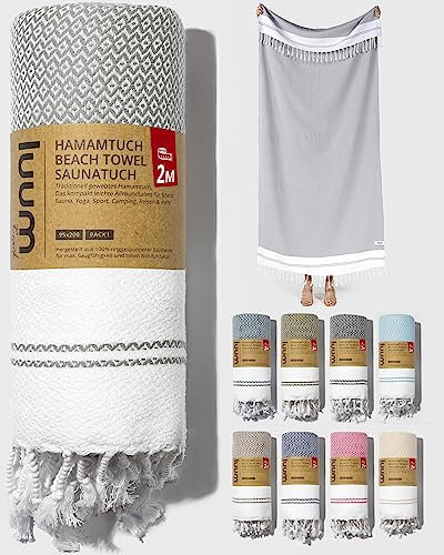 Luum® Saunahandtuch Strandtuch 100x200 Handtuch Yogatuch Duschtuch Strandhandtuch Saunatuch Badetuch Reisezubehör Pestemal Turkish Towels, Damen Herren, 100% Baumwolle, Silber Grau