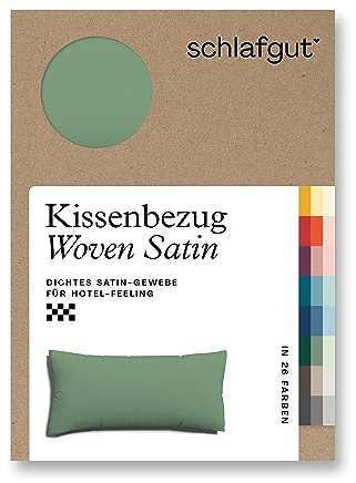 schlafgut Woven Satin Kissenbezug 40 x 80 cm Green Mid Uni in Premium Hotelqualität, Kopfkissenbezug einzeln mit 100% weicher Baumwolle