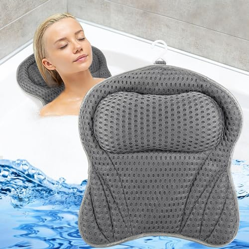 Almohada Bañera, Malla 4D Almohada de Baño, Almohada para Bañera con 6 Ventosas Antideslizantes, Reposacabezas Ergonómico, Puede soportar la Cabeza, el Cuello, la Espalda, para Bañera de Hidromasaje