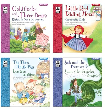 Carson Dellosa Keepsake Stories Ensemble de livres de contes de fées classiques pour enfants en espagnol et en anglais Les trois petits cochons, le petit chaperon rouge, boucles d'or, Jack et le