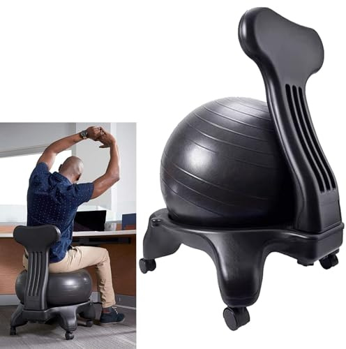 Silla con Pelota Silla de Oficina Ergonómica Yoga Ball Chair Black, Adulto Joven Equilibrio Silla de La Postura de La Bola con La Bomba de Pie, Home Gym Silla de Ejercicios con Pelota Taburete Rodante