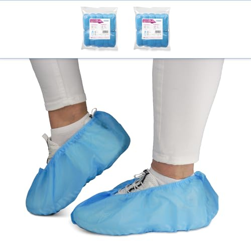 200x ARNOMED copriscarpe monouso in PP monouso, salva scarpe blu con suola antiscivolo, copriscarpe in ABS antiscivolo, copriscarpe fino alla taglia 47, dimensioni: 17x40cm, sovrascarpe per cantiere