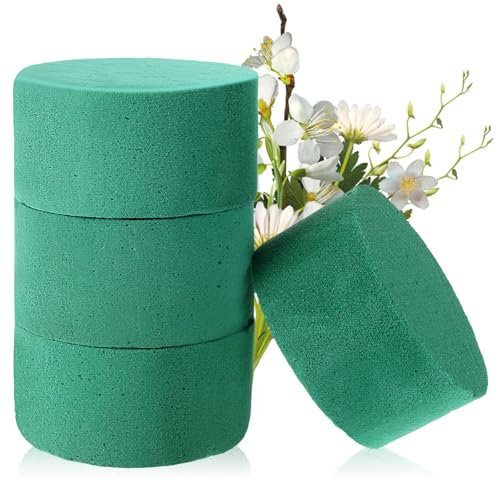 Gjinxi Lot de 4 éponges rondes en mousse florale humide pour arrangements floraux, accessoires de fleuriste pour décoration de fête de mariage (12 × 4 cm)