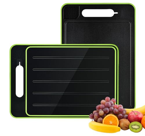 GUZHAIREN Planche de décongélation 4 en 1, plateau de décongélation, 36,5 x 25 cm, grandes planches à découper double face, planche à découper avec râpe, aiguiseur, décongélation rapide des aliments