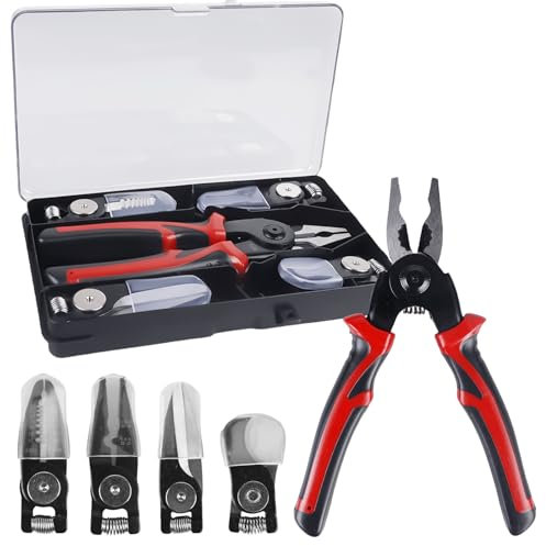 Alicates combinados 5 en 1, juego de alicates multifunción de 8 pulgadas, juego de alicates de crimpado intercambiables, juego con caja de almacenamiento para engarzar, juego de alicates de