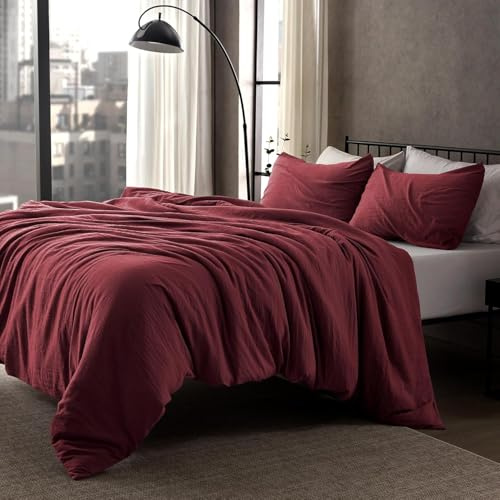 Lanqinglv Bettwäsche 200x200 cm Rot 3teilig, Weinrot ÖKO-TEX Bettwäsche-Sets Bettbezug 200x200 cm mit Reißverschluss und 2 Kissenbezug 80x80cm aus Microfaser