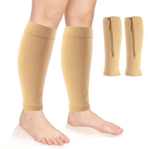 1 Paire Bas De Contention Homme Femme, Zipper Compression Socks 15-20mmhg, Chaussettes De Contention Sans Pied, Manchon Compression Mollet, Indiqué Pour Les Varices, L'œdème, Beige