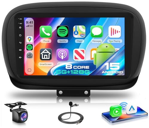 VECHTEL 8 CORE 6G+128G Android 15 bilradio för FIAT 500X 2014–2020, 9 tum IPS HD pekskärm med Carplay Android Auto Trådlös DSP GPS Wi-Fi USB Bluetooth 5.0 FM RDS Radio Backkamera