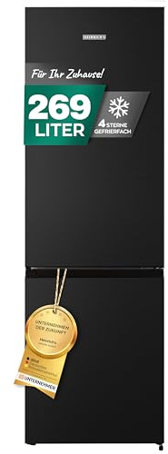 Heinrich´s Kühlgefrierkombination 269 Liter, Kühlvolumen 198L, Gefrierfach 71L,LED Beleuchtung,Kühlschrank Türanschlag wechselbar, leise 39dB,große Tiefkühlboxen, 7 Temperaturstufen, (inox-schwarz)