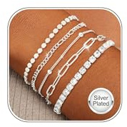 ZNBOH 5-6 Piezas Pulsera Plata Mujer Oro 18k Apilables Ajustables Pulseras Tenis Figaro Box Satélite Serpiente Cadena Pulsera Set Joyas de Mujer Niña Regalo Cumpleaños Amigas