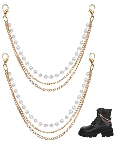 Aphumedc 2PCS Boot Chains for Women, Gold 3-Layer Shoe Charms for Sneakers, Stylish Pearl Boot Jewelry Chains Decoration for Bag Handbags Keychain, Shoe Accessories