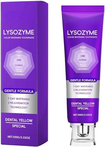 Lysozym Whitening tandkräm 100 g – 2026 färgkorrigerande tandkräm (lila) för gula tänder, tar bort missfärgningar, ger frisk andning, vårdar tandemalen, är lämplig för tänder (1 st)