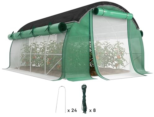 Outsunny Serra da Giardino a Tunnel 4x3x2 m con Rete Ombreggiante, Serra per Orto 8 Finestre, 2 Porte e Pareti Laterali Avvolgibili, Struttura in Acciaio e Copertura PE, per Verdure Fiori, Verde