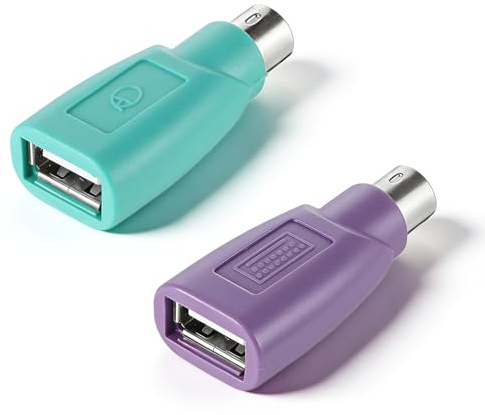 Xthrotsenk 2 Pcs PS/2 to USB-A Adapter Male to Female Keyboard Adapter -PS2 Adapters PS-2 Jack - USB A Plug Replacement for Mouse Keyboard Desktop PC Laptop Notebook Purple/Green