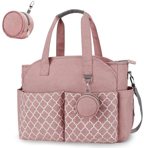 Sac à Langer pour Bébé, Rangements multiples, 13 poches, Sac de Maternité, Sac à Couches de Voyage avec Bandoulière, Grande Capacité pour Maman et Papa pour tous les accessoires de bébé (Rose)