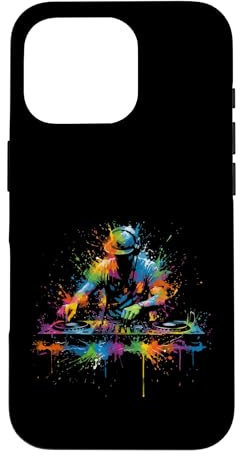 Custodia per iPhone 16 Pro DJ Rave EDM Music Festival DJ e giradischi Paint Splash Art