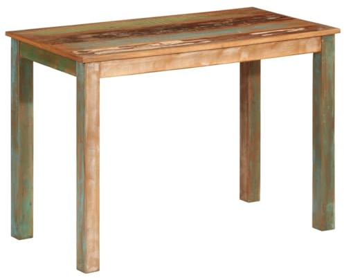 toolkix Matbord 110 x 55 x 76 cm, massivt träbord av gammalt trä med robust skiva, trädkantbord för matsal, kök, vardagsrum, rustik, utrymmesbesparande, modern, metallram