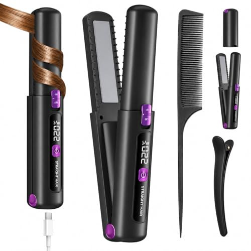 UIOF Hair Straightener,Cordless Hair Straightener (LCD), Cordless Rechargeable Flat Iron 4500mAh Battery,Portable Travel Straightener 2 in 1,Mini Charge Curling Iron (Dark Gray)