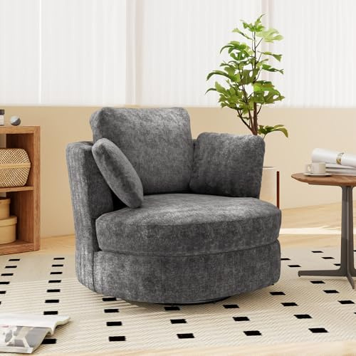 Fauteuil XXL Pivotant en Chenille, Salon et Chambre, Gris, 103x90.5cm