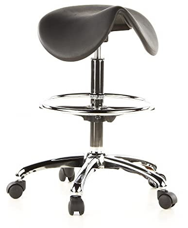 hjh OFFICE 665070 Arbeitshocker TOP Work 13 Hartschaum Schwarz Sattelhocker mit Fußring, pflegeleicht
