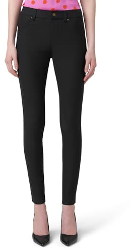 HUE Women's Essential Denim Leggings - Pull On Stretch Jeans (Black, Medium)