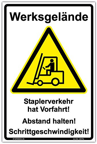 Schild Werksgelände Staplerverkehr hat Vorfahrt Hinweisschild 450x300mm Hochformat, stabile Aluminiumverbundplatte 3mm stark, inkl. 4 Eckbohrungen