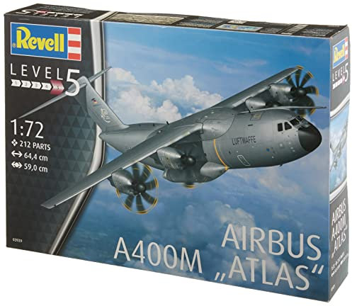 Revell Modellbausatz Airbus A400M Atlas I Flugzeugmodellbausatz I Maßstab 1:72 I 64,4 cm I Unlackiert I Detaillierte Nachbildung des Militärtransporters I Modellbaukit für Fortgeschrittene