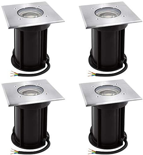 linovum 4 Stück BOQU Boden Einbaustrahler aussen IP67 LED GU10 3W neutralweiß 230V - Bodenleuchte eckig befahrbar bis 500Kg