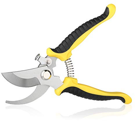 Pruning Shears Sharp Blade Bypass Hand Pruner - Garden Secateurs Professional High Carbon Alloy Steel Clipper for Branches Stems Tree Trimmer (Yellow)