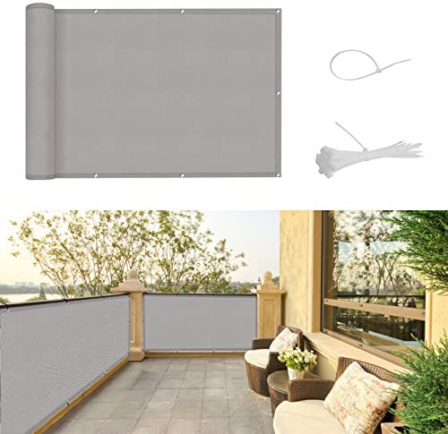 SUNNY GUARD Balcony Privacy Screen 90x400cm Fence Screen for Balcony and Patio Balcony Cover,UV protection windproof and waterproof,with Cable Ties,Grey