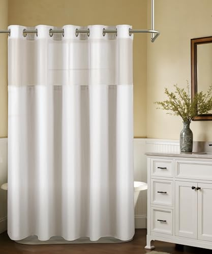 SUMGAR Hookless Shower Curtain with Snap on Liner White Waffle Fabric Shower Curtain for Bathroom Hotel Luxury Double Layer Weighted Cloth Washable Waterproof Shower Curtains Set 180x188cm