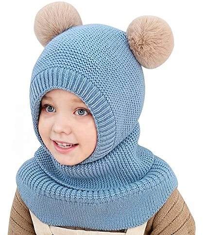 Rayson Bambini Cappello Invernali Calda Carina Berretto Invernale in Pile per Bambini con Cappuccio a Maglia Sciarpa con Cappuccio Copricapo Balaclava Cappello da Sci(Blu)