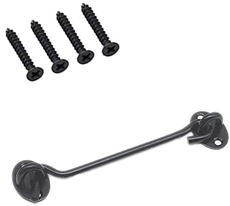 GIVBRO Gancho de tormenta para puerta corrediza, gancho de cabina, bloqueo de ojales con tornillos, accesorios para puertas, garaje, ventana, baño, negro, 20 cm