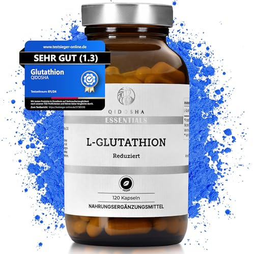 QIDOSHA® L Glutathion reduziert 500mg je Kapsel, TESTSIEGER 01/2024*, 120 Stk im Apothekerglas, L-Glutathion Kapseln hochdosiert, natürlich aus Fermentation