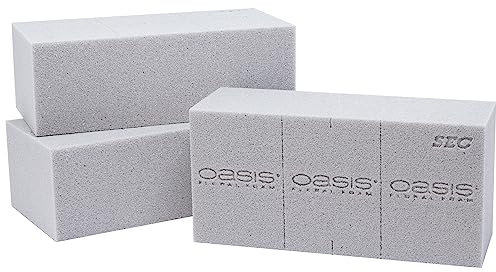 Flowerbox 3X Original Oasis® SEC Steckschaum für Gestecke mit Trockenblumen - 23 x 11 x 7,5 cm - Steckmasse Blumen - Trockensteckschaum Hochzeit Geburtstag Kirche Ziegelform