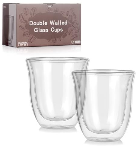 LENAOBEN Doppelwandiges Thermoglas Espresso, perfekt geeignet für Espresso, Espresso Macchiato oder Ristretto, spülmaschinenfest, aus Glas, Fassungsvermögen 150ml (2 Stück)