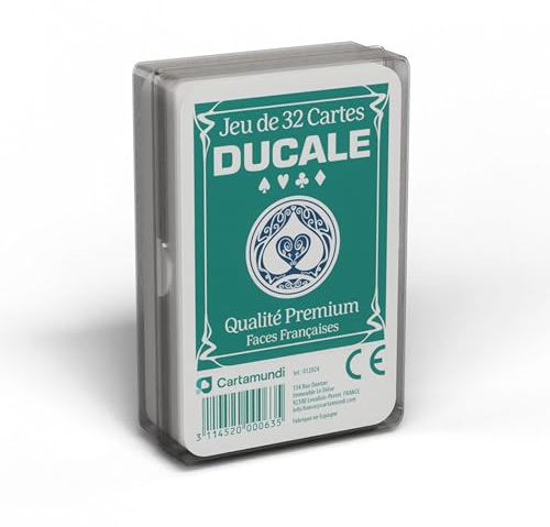 Ducale Origine - Jeu de 32 Cartes à Jouer Premium - Design Moderne et Élégant avec Boîte de Rangement - Idéal pour Belote et Manille - Jeux Populaires Via QR Code - Fabriqué en France
