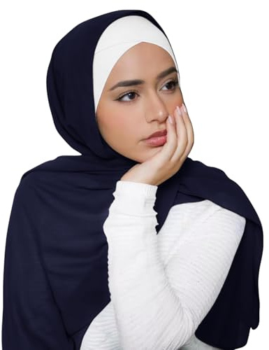 Piewag Hijab Scarf for Women Soft Cotton Muslim Jersey Hijab Head Wrap Scarves Fashion Long Scarf Shawls Navy