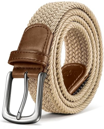 KEMISANT Elastiskt bälte, herrbälte elastiskt tygbälte, 35 mm, Beige4473, 125cm/42-46 midja