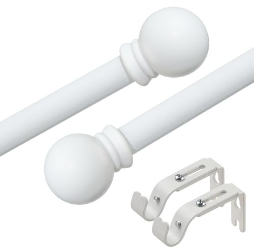 Tringles à rideaux, tringles à rideaux simples pour fenêtres 76-152 cm, ensemble de tringles à rideaux décoratives de 1,6 cm, tringles à rideaux en métal épissé blanc mat avec supports réglables