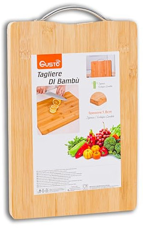 IPEA Tagliere Rettangolare in Legno Con Manico in Metallo per Verdure, Frutta, Salame - 32 X 22 cm - Tagliere da Cucina Multiuso per Tagliare e Servire Antipasti, Pane, Formaggi - Vassoio Bambù