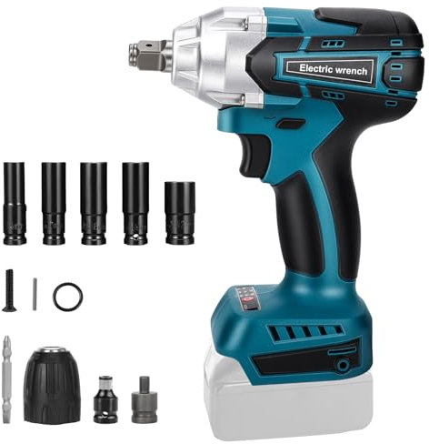 WingFly Clé à Chocs Sans Fil Brushless 500N.m Compatible avec Makita 18 V Batterie, 1/2 Boulonneuse a Choc Electrique pour Voiture Maison, avec 6 Douilles à Chocs(Sans Batterie)