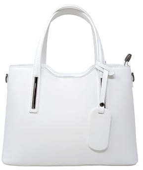 Chicca Borse Borsa a Mano Elegante Donna in Pelle Italiana Rigida Taglia Media con Tracolla (Bianco)