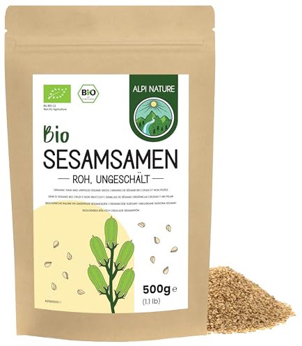 Alpi Nature Graines de Sesame Blanc Non Pelées BIO 500g, Bio Graines de Sésame Blanc Crues